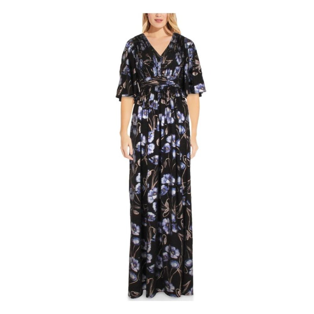 ADRIANNA PAPELL Womens Black Kimono Sleeve Full-Length Evening Gown Dress 0